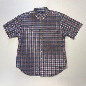 Ralph Lauren Shirt XL Classic Fit Button Up Short Sleeve Plaid Red Green Yellow